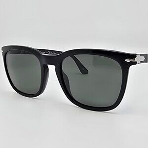 Persol 3193-S 95/58 Black Frame Polarized Green Glass Lens Sunglasses Italy 55mm